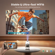 Load image into Gallery viewer, 【Built-in Apps | Short Throw】TP2 Mini-Projector with WiFi6 and Two-Way Bluetooth5.4, 4K 1080P Support Portable Projector, Auto Keystone 270° Rotation Outdoor Movie Projecteur for Phone/HDMI/TV Stick,White