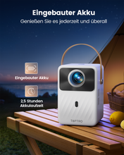 将图片加载到图库查看器,Mini Beamer【Eingebauter Akku & Andriod TV】 Toptro 1080P Full HD Beamer Heimkino mit Elektrischer Fokus, 300 ANSI 720P Native WiFi Bluetooth, 50% Zoom Klein Projektor Outdoor für Android/iOS/USB