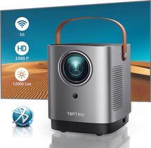 将图片加载到图库查看器，5G WiFi Bluetooth Projector, TOPTRO TR23 Outdoor Projector 1080P Supported, Mini Projector with 360 Degree Surround Sound, Dust-Proof, Projector Compatible with TV Stick, iOS, Android, PS5

