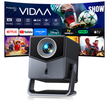 Load image into Gallery viewer, Smart Projector 4K [VIDAA Live TV &amp; 36W Dolby &amp; Voice Control] with WiFi6 and Bluetooth, Short Throw Projector Compatible with Netflix, AI Auto Focus, HDR10, Home Theater Proyector for Outdoor Movies
