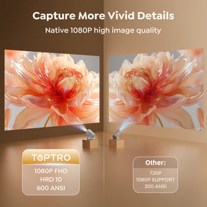 Netflix-Licensed/Dolby Audio 丨Smart Projector 4K with WiFi and 2-Way Bluetooth, Keystone & Electric Focus, Mini Short Throw Projecteur Portatif, TOPTRO TP1 Portable Proyector for Outdoor Home Movie