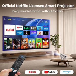 Netflix-Licensed/Dolby Audio 丨Smart Projector 4K with WiFi and 2-Way Bluetooth, Keystone & Electric Focus, Mini Short Throw Projecteur Portatif, TOPTRO TP1 Portable Proyector for Outdoor Home Movie