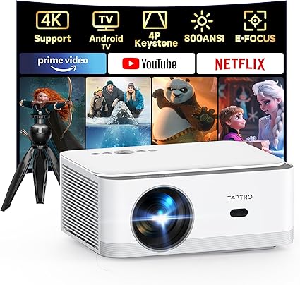プロジェクター TOPTRO Multimedia Projector X6 Android TV & Electric Focus】 Projector 4K Supported Native