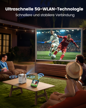 将图片加载到图库查看器，Mini Beamer【Eingebauter Akku &amp; Andriod TV】 Toptro 1080P Full HD Beamer Heimkino mit Elektrischer Fokus, 300 ANSI 720P Native WiFi Bluetooth, 50% Zoom Klein Projektor Outdoor für Android/iOS/USB
