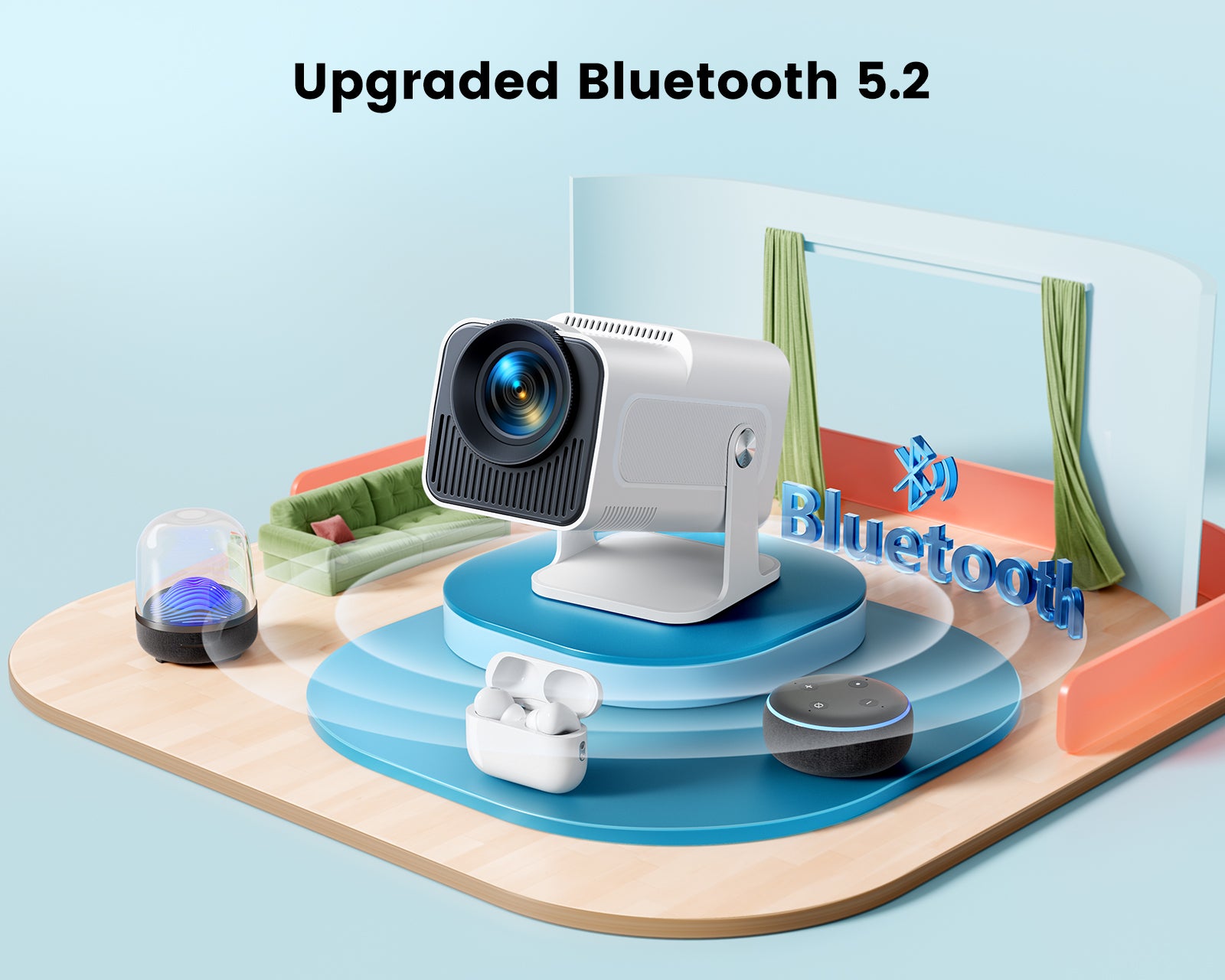 270°Adjustable Stand】Mini Projector 4K with WiFi 6 and